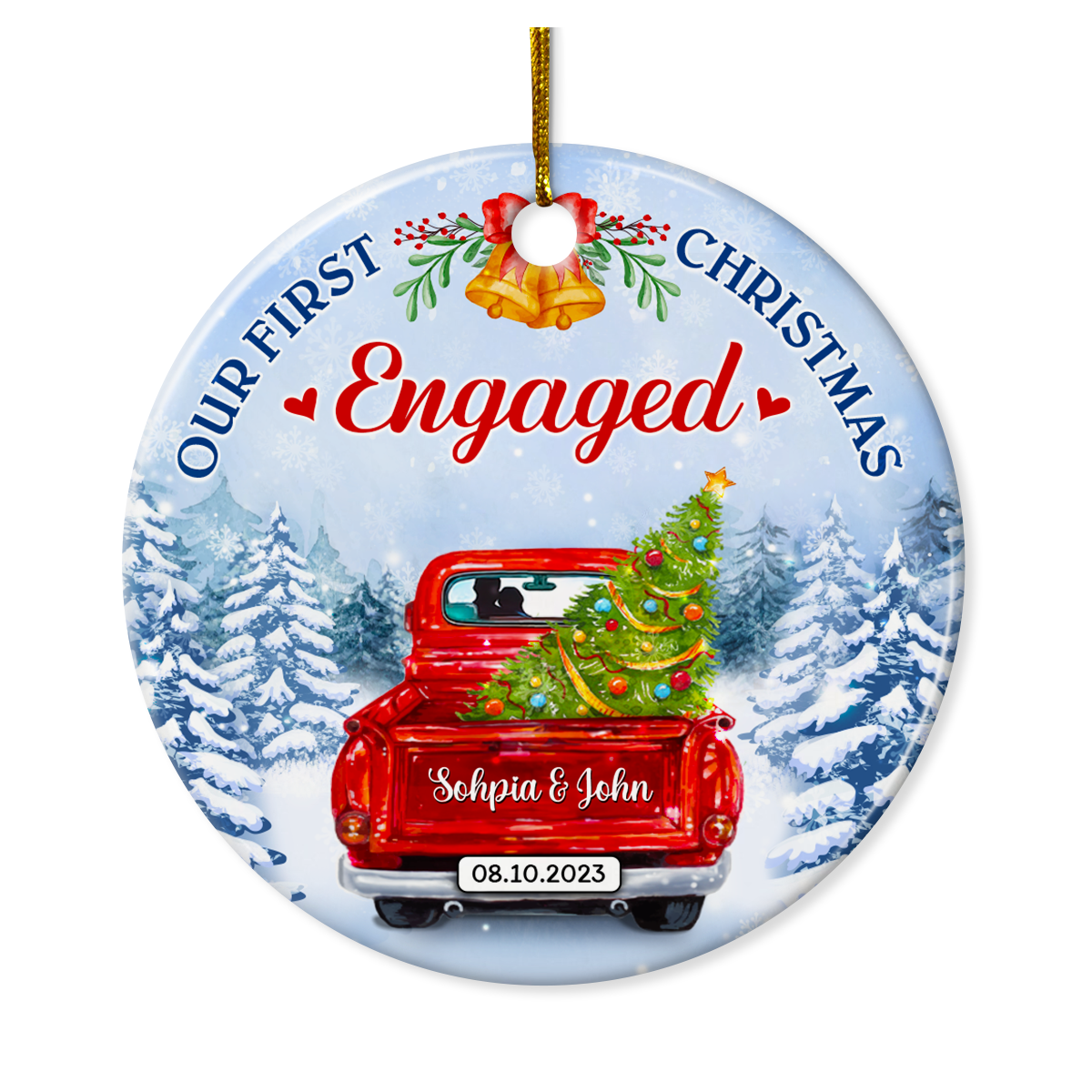 Personalized First Christmas Engaged Ornament 2023 Engagement Keepsake Gifts for Couples Wedding Bridal Shower Hanging Ceramic Ornaments Xmas Tree Decor Newlywed Gifts for Couple