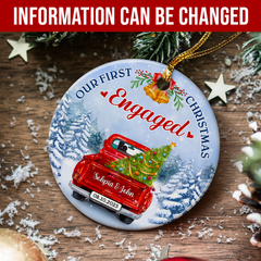 Personalized First Christmas Engaged Ornament 2023 Engagement Keepsake Gifts for Couples Wedding Bridal Shower Hanging Ceramic Ornaments Xmas Tree Decor Newlywed Gifts for Couple