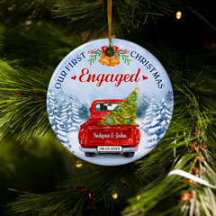Personalized First Christmas Engaged Ornament 2023 Engagement Keepsake Gifts for Couples Wedding Bridal Shower Hanging Ceramic Ornaments Xmas Tree Decor Newlywed Gifts for Couple