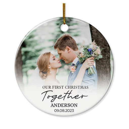 First Christmas Together Ornament Personalized Couple Christmas Ceramic Ornaments with Photo Picture Xmas Custom Gift for Newlywed Keepsake Decorations