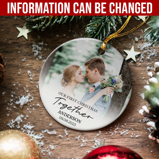 First Christmas Together Ornament Personalized Couple Christmas Ceramic Ornaments with Photo Picture Xmas Custom Gift for Newlywed Keepsake Decorations