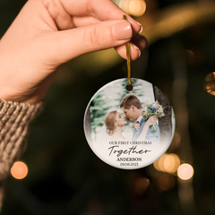 First Christmas Together Ornament Personalized Couple Christmas Ceramic Ornaments with Photo Picture Xmas Custom Gift for Newlywed Keepsake Decorations
