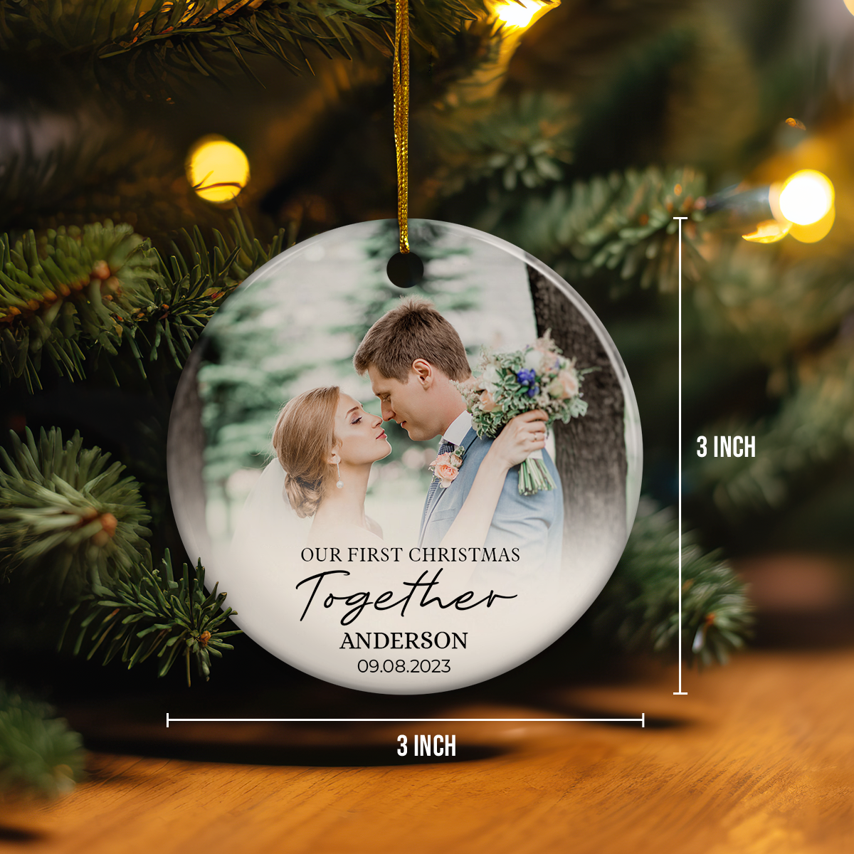 First Christmas Together Ornament Personalized Couple Christmas Ceramic Ornaments with Photo Picture Xmas Custom Gift for Newlywed Keepsake Decorations