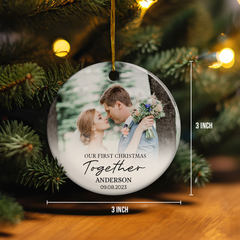 First Christmas Together Ornament Personalized Couple Christmas Ceramic Ornaments with Photo Picture Xmas Custom Gift for Newlywed Keepsake Decorations