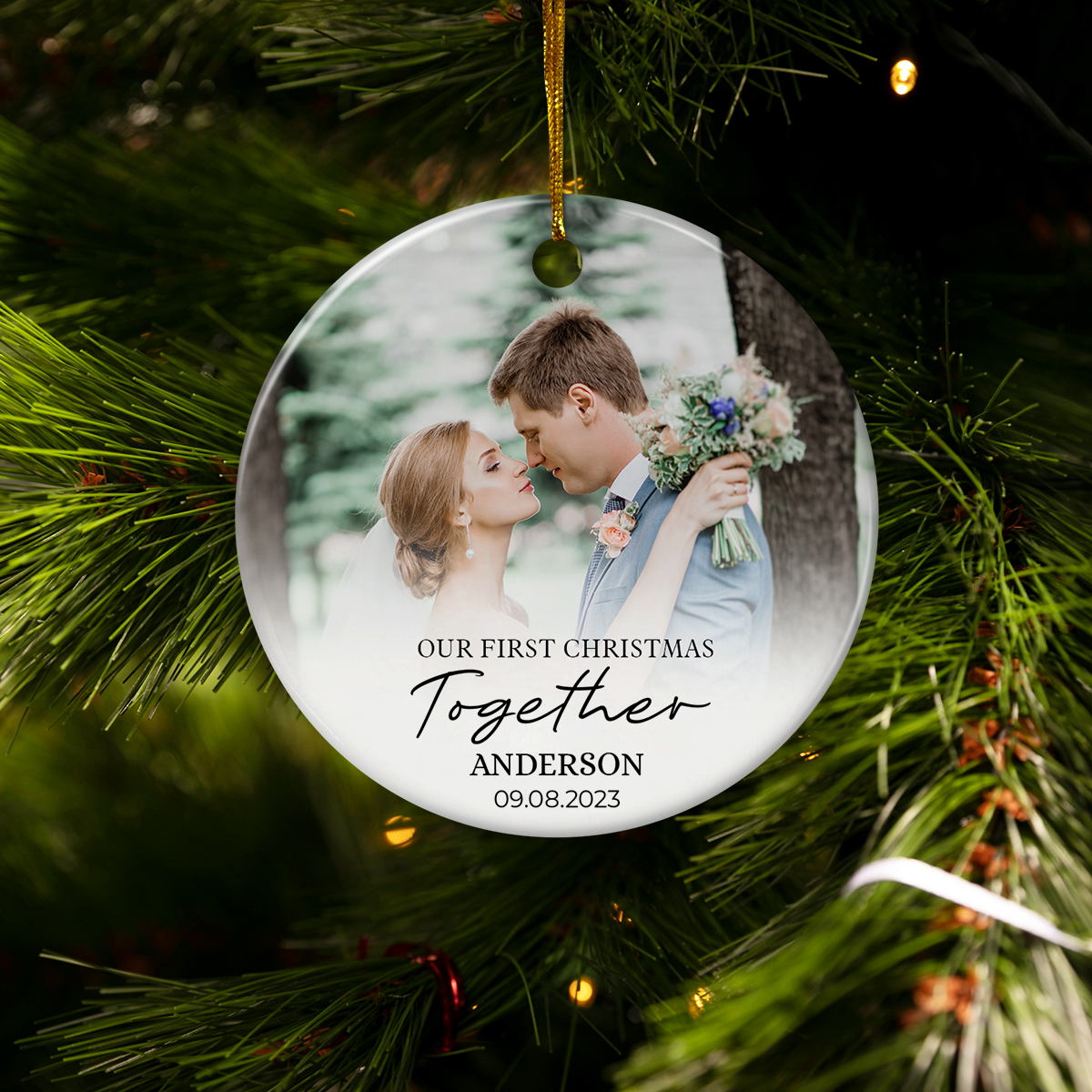 First Christmas Together Ornament Personalized Couple Christmas Ceramic Ornaments with Photo Picture Xmas Custom Gift for Newlywed Keepsake Decorations