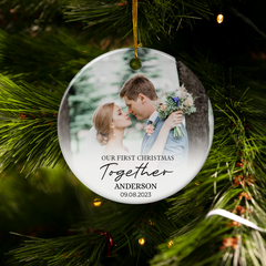 First Christmas Together Ornament Personalized Couple Christmas Ceramic Ornaments with Photo Picture Xmas Custom Gift for Newlywed Keepsake Decorations
