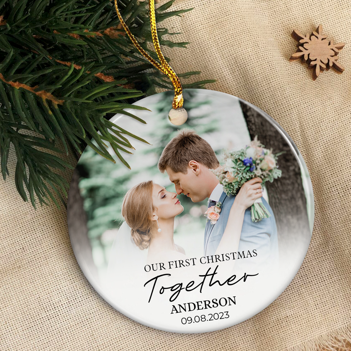 First Christmas Together Ornament Personalized Couple Christmas Ceramic Ornaments with Photo Picture Xmas Custom Gift for Newlywed Keepsake Decorations