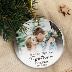First Christmas Together Ornament Personalized Couple Christmas Ceramic Ornaments with Photo Picture Xmas Custom Gift for Newlywed Keepsake Decorations