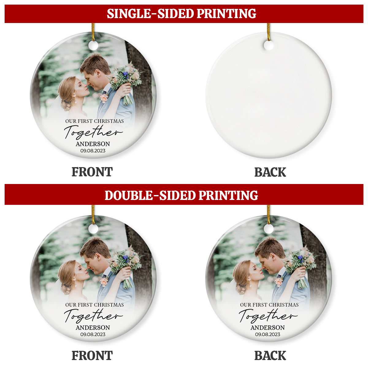 First Christmas Together Ornament Personalized Couple Christmas Ceramic Ornaments with Photo Picture Xmas Custom Gift for Newlywed Keepsake Decorations
