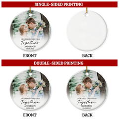 First Christmas Together Ornament Personalized Couple Christmas Ceramic Ornaments with Photo Picture Xmas Custom Gift for Newlywed Keepsake Decorations