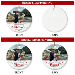 Personalized First Christmas Married Ornament Couple Christmas Ceramic Ornaments with Photo Picture Wedding Marriage Custom Name Keepsake Gift for Couples Newlywed Xmas Tree Decor