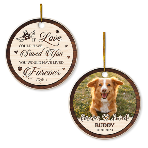 Personalized Pet Memorial Ornaments - If Love Could Have Saved You Christmas Double Sided Ceramic Ornament with Photo Picture - Sympathy Remembrance Keepsake Gifts for Loss of Dogs Cats Pets