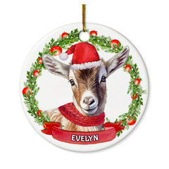 Personalized Goat Ornament Custom Name Christmas Ceramic Ornaments Hanging Christmas Tree Decoration Keepsake Gifts for Goats Lover Farmer