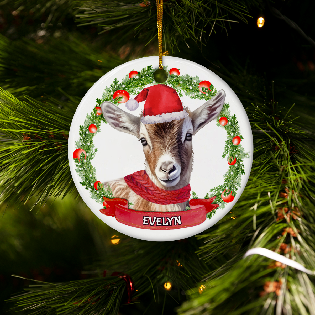 Personalized Goat Ornament Custom Name Christmas Ceramic Ornaments Hanging Christmas Tree Decoration Keepsake Gifts for Goats Lover Farmer