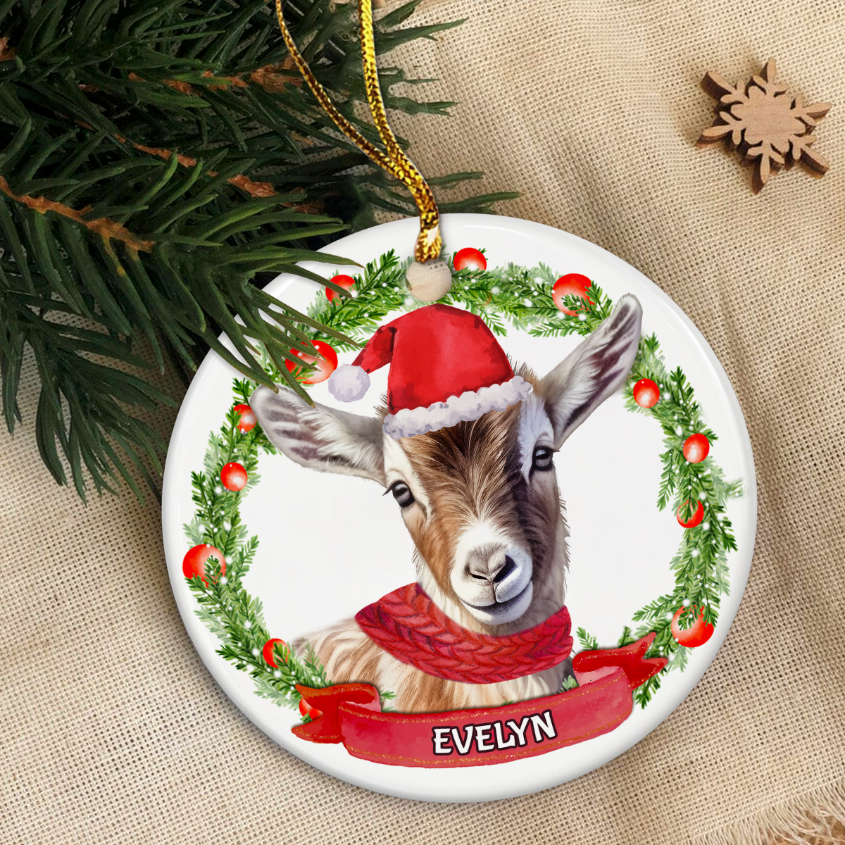 Personalized Goat Ornament Custom Name Christmas Ceramic Ornaments Hanging Christmas Tree Decoration Keepsake Gifts for Goats Lover Farmer