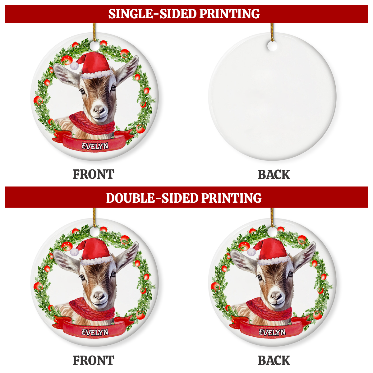 Personalized Goat Ornament Custom Name Christmas Ceramic Ornaments Hanging Christmas Tree Decoration Keepsake Gifts for Goats Lover Farmer