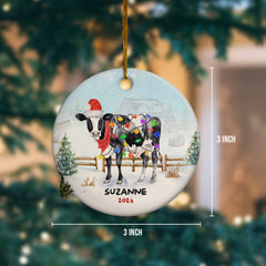 Personalized Cow Ornament Custom Name Christmas Cows Ceramic Ornaments Hanging Christmas Tree Decoration Keepsake Gifts