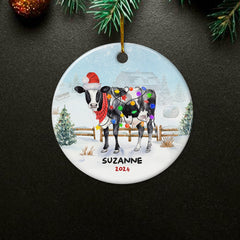 Personalized Cow Ornament Custom Name Christmas Cows Ceramic Ornaments Hanging Christmas Tree Decoration Keepsake Gifts
