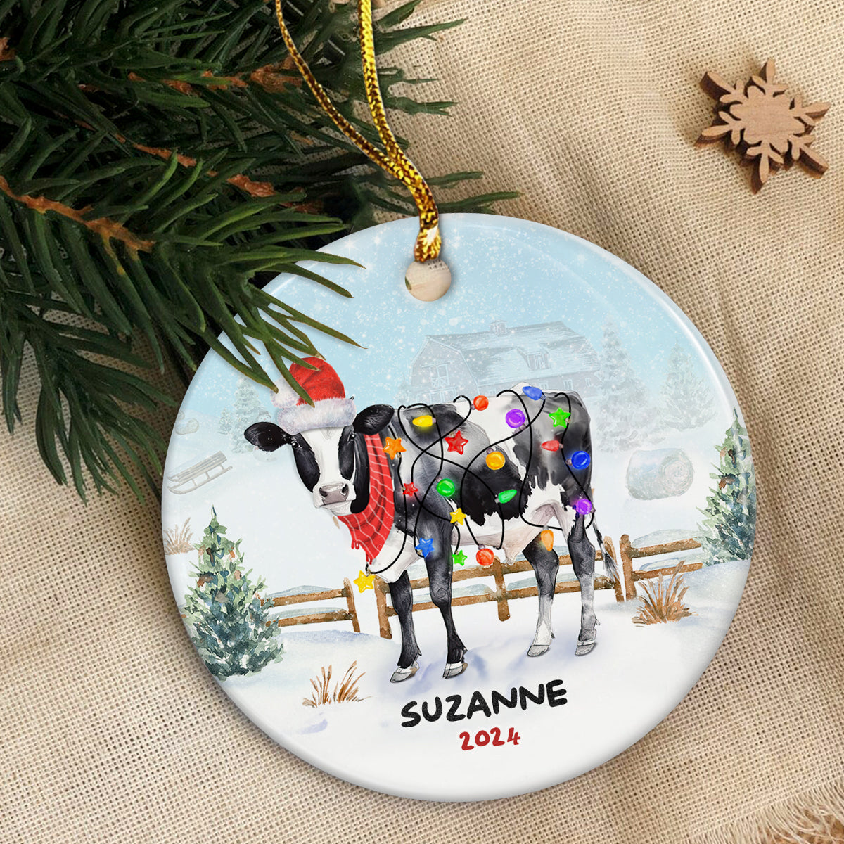 Personalized Cow Ornament Custom Name Christmas Cows Ceramic Ornaments Hanging Christmas Tree Decoration Keepsake Gifts