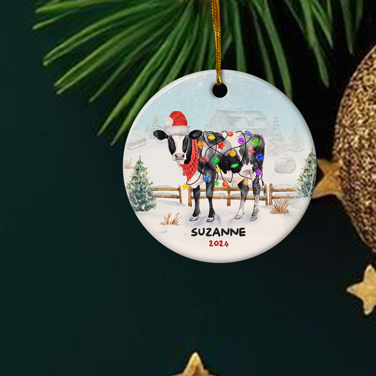 Personalized Cow Ornament Custom Name Christmas Cows Ceramic Ornaments Hanging Christmas Tree Decoration Keepsake Gifts