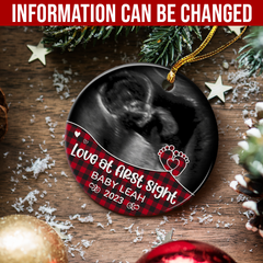 Personalized Bumps First Christmas Ornament - Baby Bump Sonogram Ultrasound Ceramic Ornaments - Pregnancy Announcement Keepsake Gifts for Expecting Grandparents Parents to Be