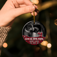 Personalized Bumps First Christmas Ornament - Baby Bump Sonogram Ultrasound Ceramic Ornaments - Pregnancy Announcement Keepsake Gifts for Expecting Grandparents Parents to Be