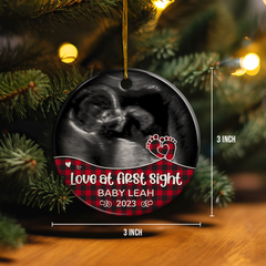 Personalized Bumps First Christmas Ornament - Baby Bump Sonogram Ultrasound Ceramic Ornaments - Pregnancy Announcement Keepsake Gifts for Expecting Grandparents Parents to Be