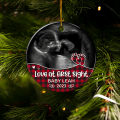 Personalized Bumps First Christmas Ornament - Baby Bump Sonogram Ultrasound Ceramic Ornaments - Pregnancy Announcement Keepsake Gifts for Expecting Grandparents Parents to Be