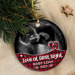 Personalized Bumps First Christmas Ornament - Baby Bump Sonogram Ultrasound Ceramic Ornaments - Pregnancy Announcement Keepsake Gifts for Expecting Grandparents Parents to Be