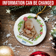 Personalized Baby's First Christmas Ornament 2023 - Babys 1st Christmas Ceramic Ornaments with Baby Photo Picture - Babies Keepsake Gifts Xmas Tree Decorations