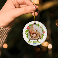 Personalized Baby's First Christmas Ornament 2023 - Babys 1st Christmas Ceramic Ornaments with Baby Photo Picture - Babies Keepsake Gifts Xmas Tree Decorations