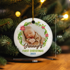 Personalized Baby's First Christmas Ornament 2023 - Babys 1st Christmas Ceramic Ornaments with Baby Photo Picture - Babies Keepsake Gifts Xmas Tree Decorations