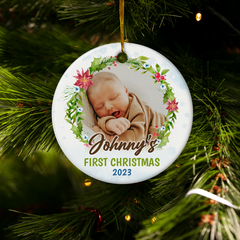 Personalized Baby's First Christmas Ornament 2023 - Babys 1st Christmas Ceramic Ornaments with Baby Photo Picture - Babies Keepsake Gifts Xmas Tree Decorations