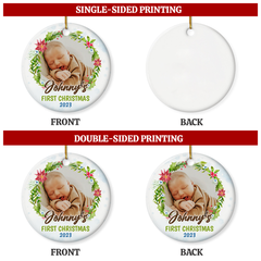 Personalized Baby's First Christmas Ornament 2023 - Babys 1st Christmas Ceramic Ornaments with Baby Photo Picture - Babies Keepsake Gifts Xmas Tree Decorations
