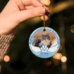 Personalized Pet Memorial Ornament - You Left Paw Prints On My Heart Christmas Ceramic Ornaments with Photo Picture - Sympathy Remembrance Keepsake Gift for Loss of Cat Dog Pets
