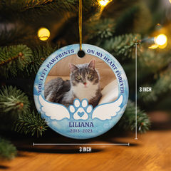 Personalized Pet Memorial Ornament - You Left Paw Prints On My Heart Christmas Ceramic Ornaments with Photo Picture - Sympathy Remembrance Keepsake Gift for Loss of Cat Dog Pets