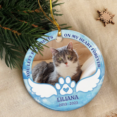 Personalized Pet Memorial Ornament - You Left Paw Prints On My Heart Christmas Ceramic Ornaments with Photo Picture - Sympathy Remembrance Keepsake Gift for Loss of Cat Dog Pets