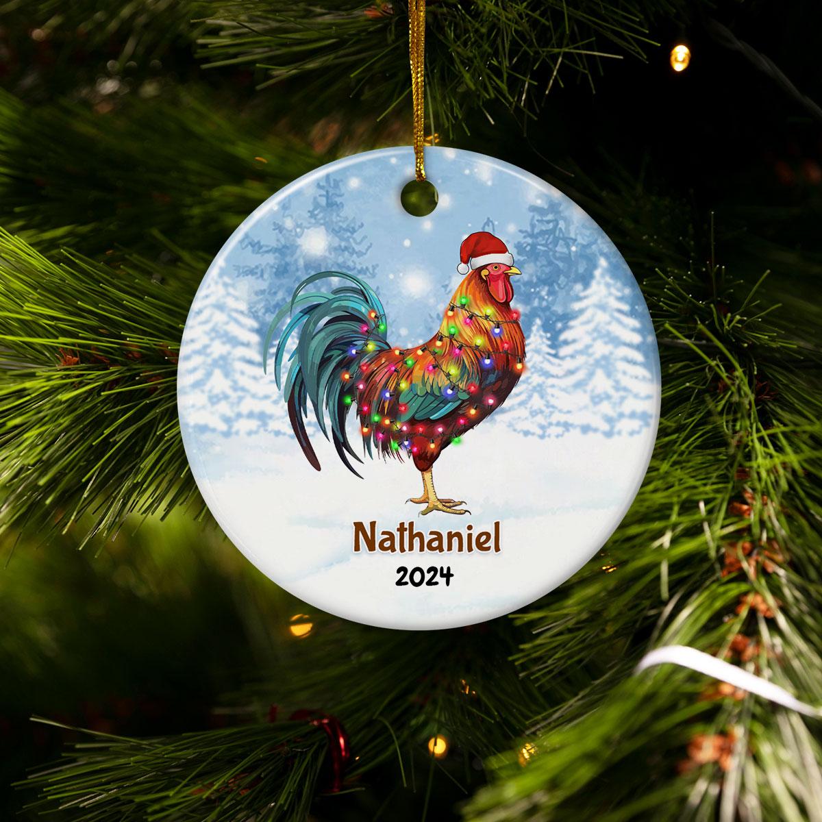 Personalized Chicken Ornament Custom Name Christmas Chickens Ceramic Ornaments Hanging Christmas Tree Decoration Keepsake Gifts