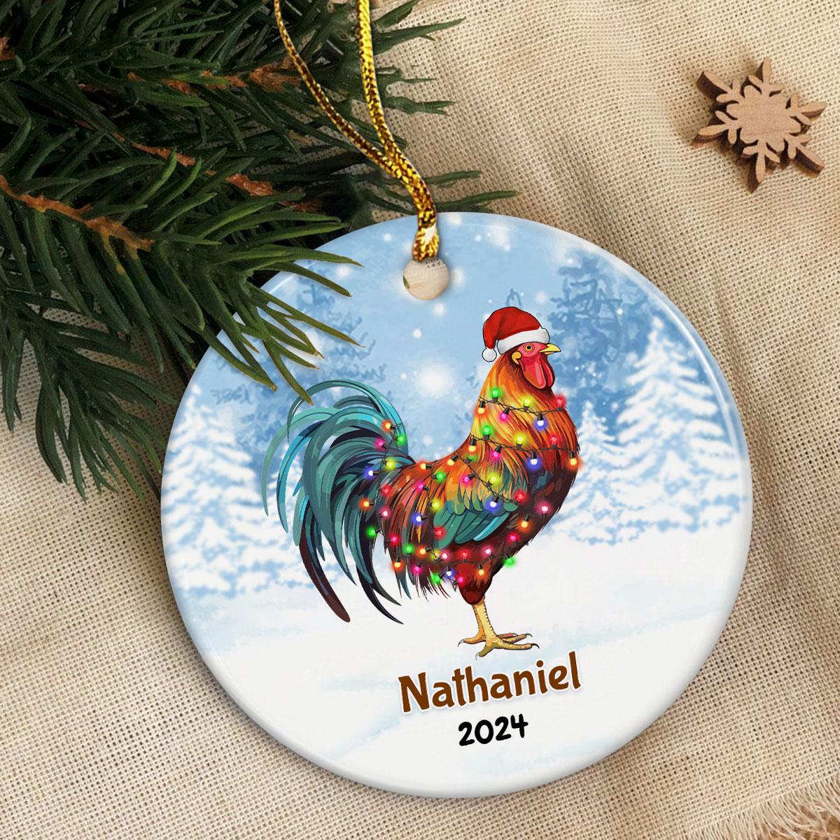 Personalized Chicken Ornament Custom Name Christmas Chickens Ceramic Ornaments Hanging Christmas Tree Decoration Keepsake Gifts