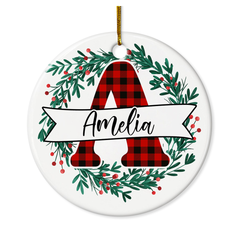 Personalized Christmas Ornaments with Name Monogram Initial Letter Christmas Ceramic Ornament Xmas Tree Decoration Gifts