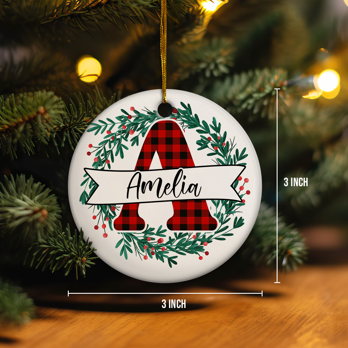 Personalized Christmas Ornaments with Name Monogram Initial Letter Christmas Ceramic Ornament Xmas Tree Decoration Gifts