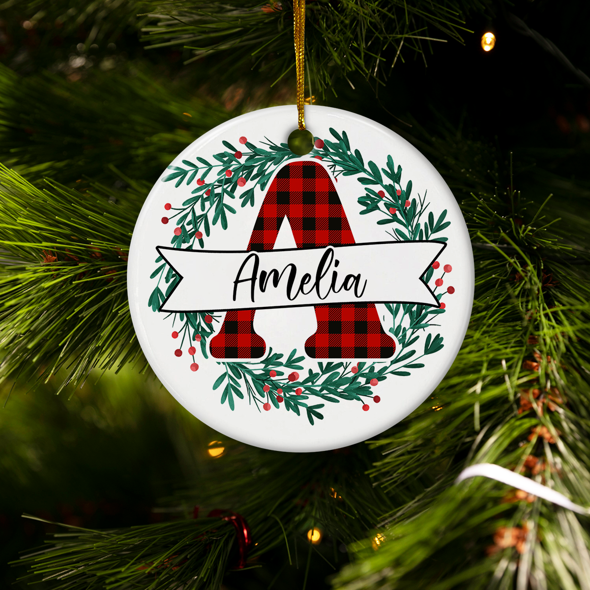 Personalized Christmas Ornaments with Name Monogram Initial Letter Christmas Ceramic Ornament Xmas Tree Decoration Gifts