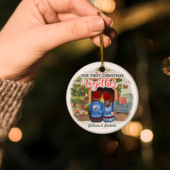 Personalized First Christmas Ornament 2023-1st Christmas Together Ceramic Ornaments for Newly Couples - Hanging Xmas Tree Decorations