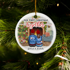Personalized First Christmas Ornament 2023-1st Christmas Together Ceramic Ornaments for Newly Couples - Hanging Xmas Tree Decorations