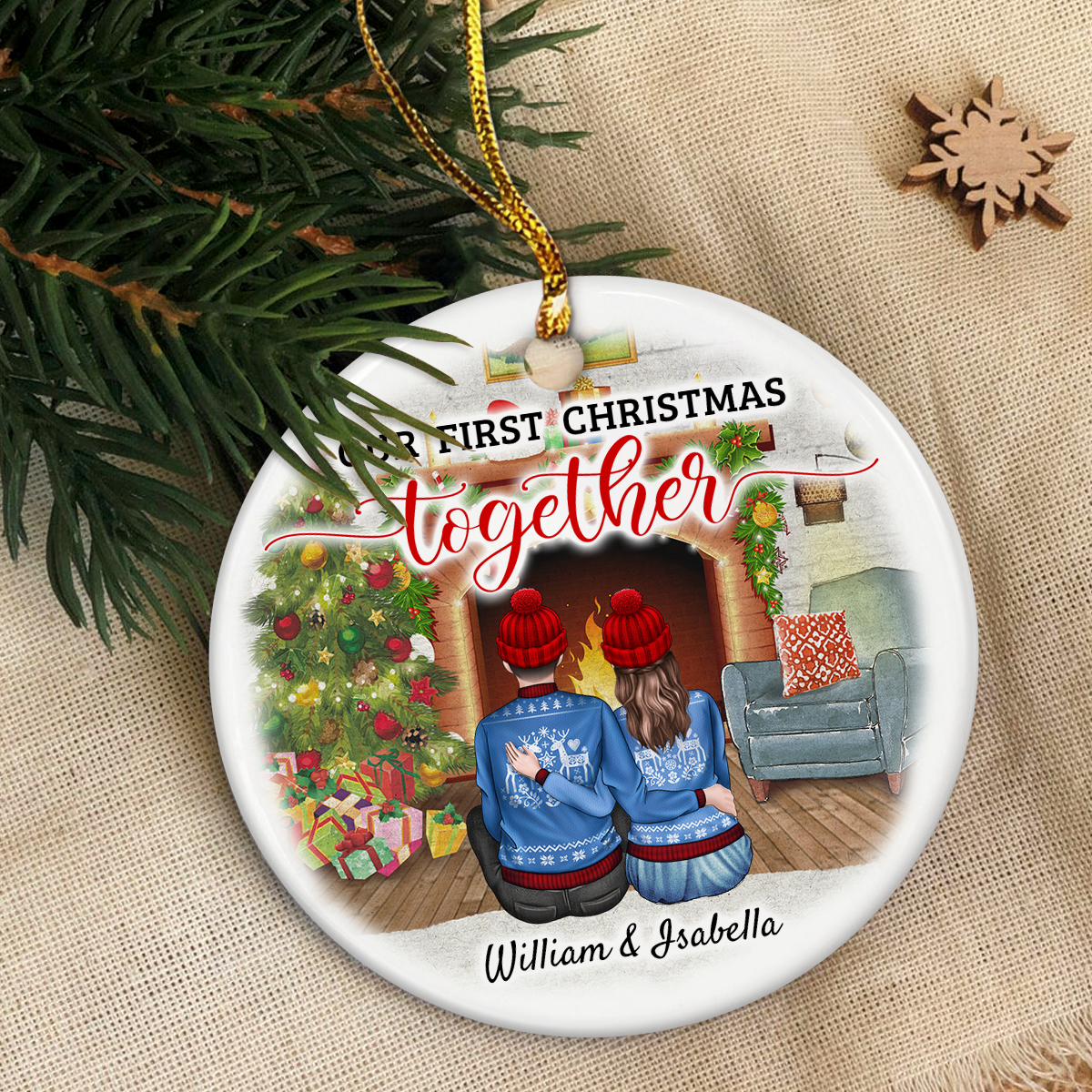 Personalized First Christmas Ornament 2023-1st Christmas Together Ceramic Ornaments for Newly Couples - Hanging Xmas Tree Decorations