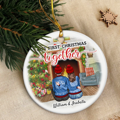 Personalized First Christmas Ornament 2023-1st Christmas Together Ceramic Ornaments for Newly Couples - Hanging Xmas Tree Decorations