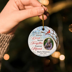 Personalized Memorial Ornaments Custom Photo Picture Always Loved Ceramic Ornament Christmas Sympathy Remembrance Keepsake Lost Loved One Gifts Xmas Tree Decorations