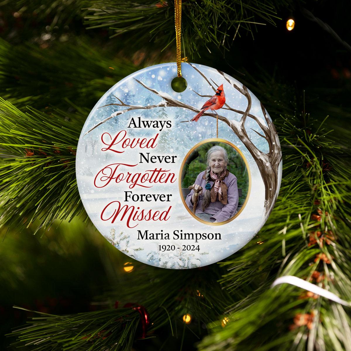 Personalized Memorial Ornaments Custom Photo Picture Always Loved Ceramic Ornament Christmas Sympathy Remembrance Keepsake Lost Loved One Gifts Xmas Tree Decorations