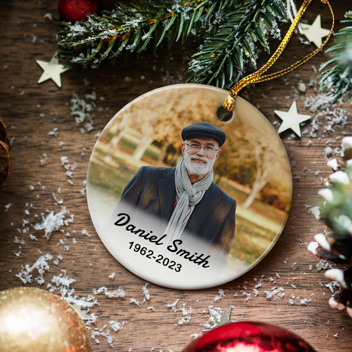 Personalized Memorial Ornaments Because Someone We Love is in Heaven Double Sided Ceramic Christmas Ornament Custom Photo Picture Sympathy Remembrance Keepsake Loss Loved Ones Gifts