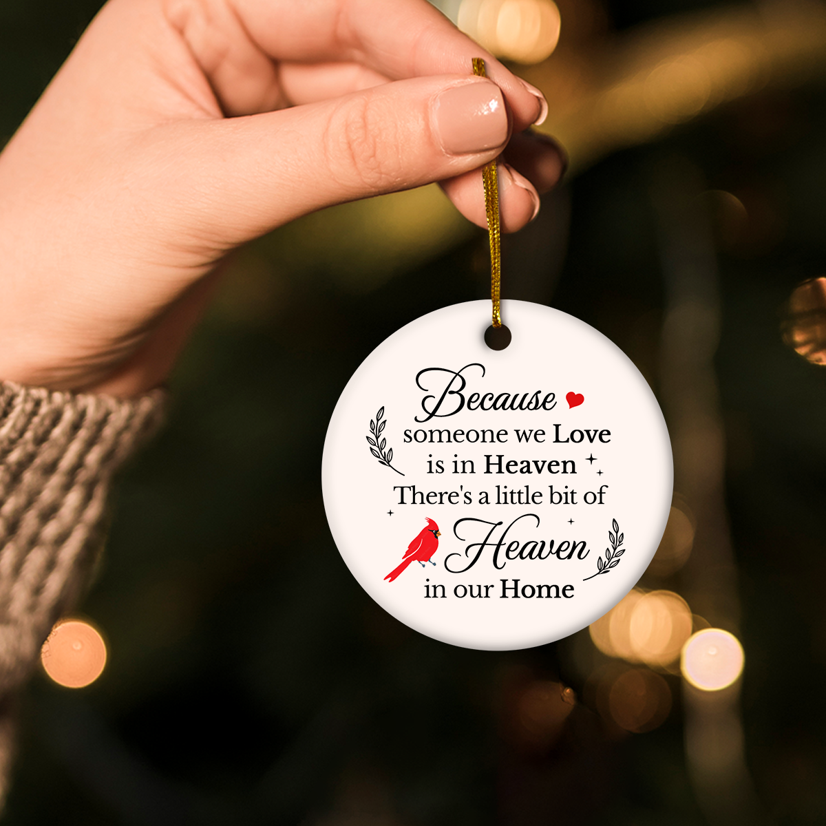 Personalized Memorial Ornaments Because Someone We Love is in Heaven Double Sided Ceramic Christmas Ornament Custom Photo Picture Sympathy Remembrance Keepsake Loss Loved Ones Gifts